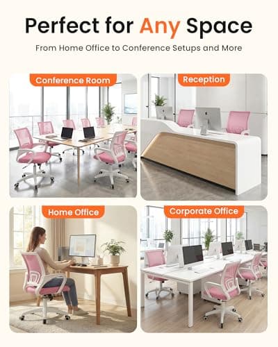 NEO CHAIR Office Desk Computer Chair Ergonomic Mesh Gaming Mid Back Seat with Comfy Lumbar Support Adjustable Height Swivel for Home Task (Pink) 7