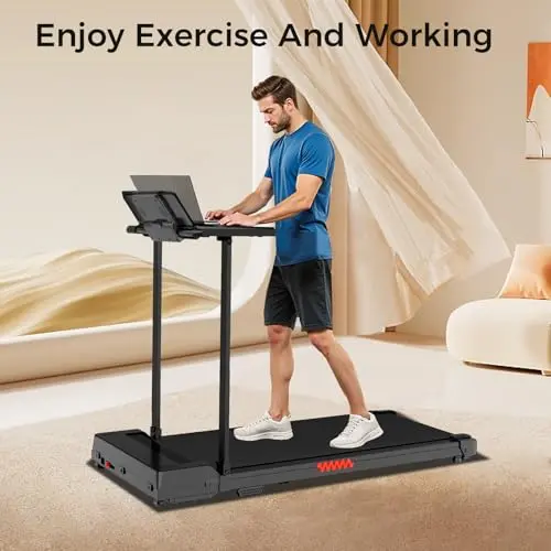 Portable Treadmills for Home, Compact Treadmill with Handles, 3.0HP Electric Walking Pad Treadmill with Removable Desk Workstation, Running Machine for Home Office 5