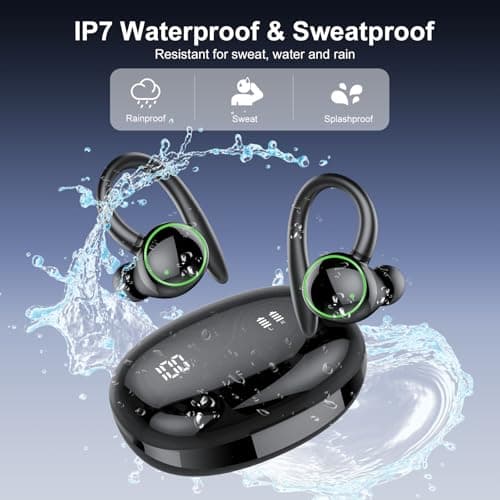 Wireless Earbuds, Bluetooth 5.3 Headphones Sport, Over Ear Buds With ENC Noise Cancelling Mic, 48H, Wireless Earphone With Earhooks, Stereo Deep Bass, IP7 Waterproof Headset for Workout Running, Black 7