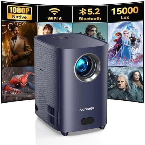 [Auto Focus/Keystone] Projector with WiFi 6 and Bluetooth 5.2, 600 ANSI Native 1080P 4K Supported, Agreago Outdoor Projector with Screen, Movie Projector Compatible with HDMI/USB/TV Stick