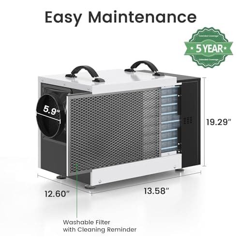 Waykar 125 Pint Crawl Space Dehumidifier with Drain Hose for Commercial, Basements, and Industry Water Damage Unit for Spaces up to 6500 Square Feet, Smart Humidity Control - 5-Year Quality Coverage 8