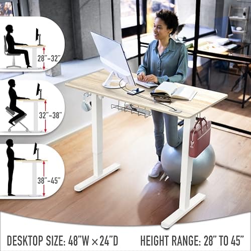 SHW 48-Inch Electric Height Adjustable Standing Desk with Drawer, Memory Preset and Cable Management Tray, Maple 6
