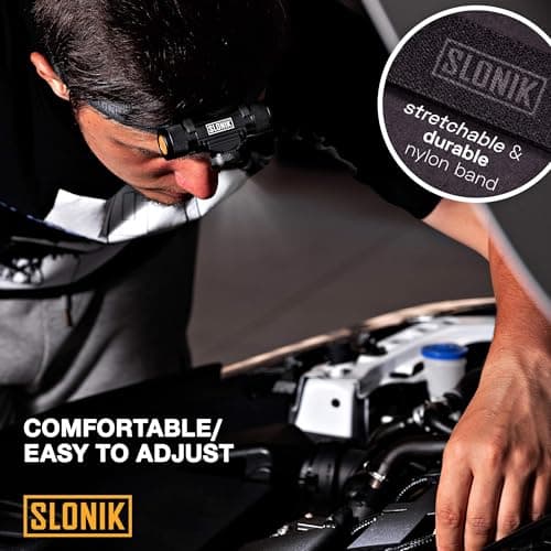 SLONIK Headlamp Rechargeable - 1000 Lumen LED USB Rechargeable Headlight - IPX4 Waterproof Head Lamp with Bright 60 ft Flashlight Beam - Hiking & Outdoor Camping Gear, Black - LED Headlamp 7