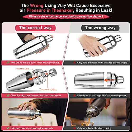 Cocktail Shaker 24oz Martini Shaker Drink Shaker Bar tools with Built-In Strainer for Bartender, Professional 18/8 Stainless Steel Margarita Mixer for Mixed Drinks 5