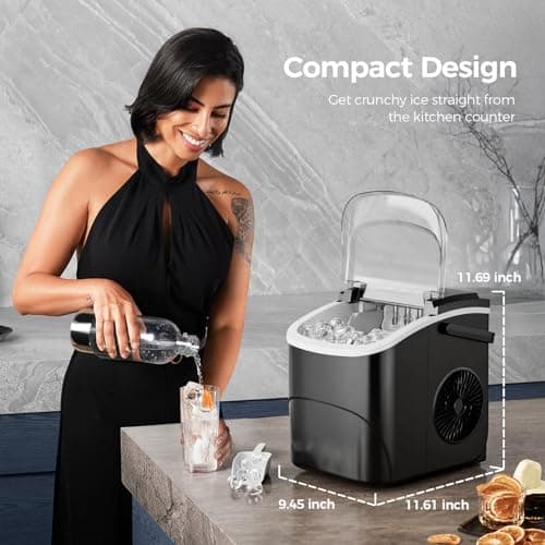 Electactic Ice Makers Countertop,26Lbs/24H,9 Cubes in 6 Mins,Portable Ice Maker Machine with Self-Cleaning,2 Sizes of Bullet Ice,Perfect for Home Kitchen(Black) 6