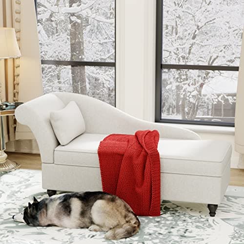 Yongqiang Storage Chaise Lounge Indoor, Linen Upholstered Chaise Lounge Chair with Storage for Bedroom Living Room Office Beige Fabric (Left Armrest) 7