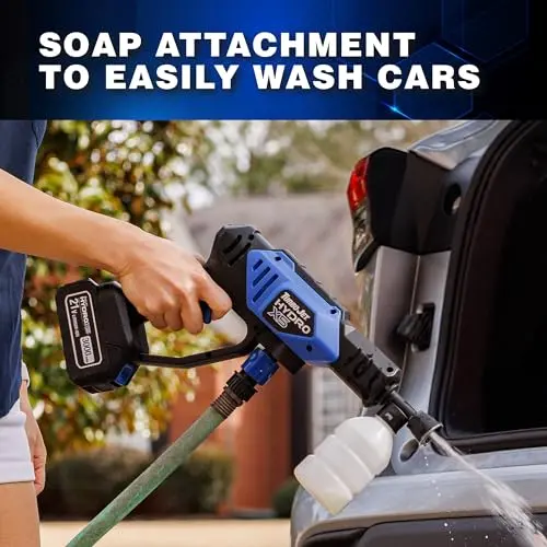 Ontel Turbo Jet HydroX5 Pro Portable Cordless Pressure Washer (21V 3000mAh Battery), 6-in-1 Nozzle, Dual Water Source, 16ft Detachable Hose 11