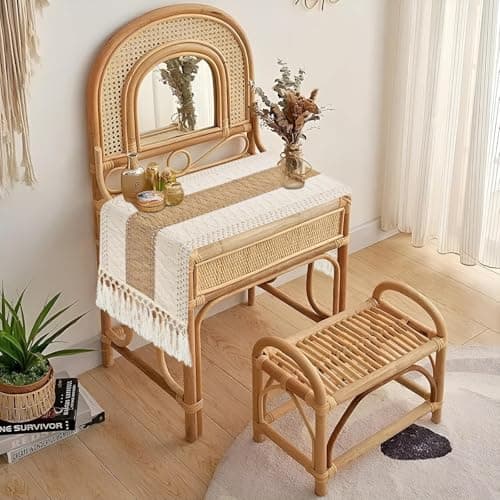 yuboo Boho Coffee Table Runner 48 Inch, Spring Farmhouse Burlap Dresser Runner Scarf, Rustic Macrame Runner for Round Table, TV Stand, Entryway Console, Neutral Easter Decor 8