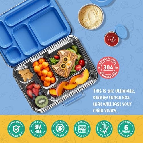 AOHEA Stainless Steel Bento Box Kids, Kids Metal Bento Lunch Box BPA Free Lunch Box Containers 304 Stainless Steel Bento Box for School and Office(Bule) 3