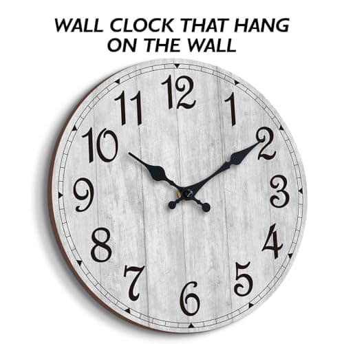 HYLANDA Wall Clock, Rustic Wall Clocks Battery Operated Silent Non Ticking, Country Round Wooden Clocks Farmhous Wall Decorative for Kitchen, Bathroom, Living Room (Gray 8 Inch) 6