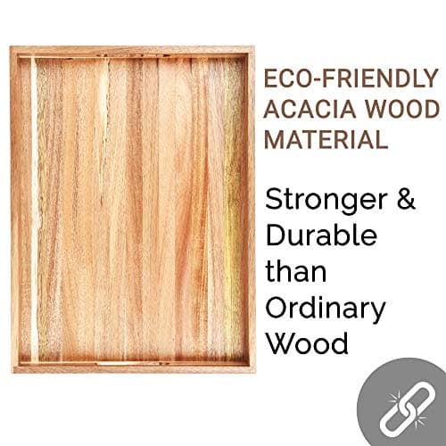 Acacia Wood Serving Tray with Handles (17 Inches) – Decorative Serving Trays Platter for Breakfast in Bed, Lunch, Dinner, Appetizers, Patio, Ottoman, Coffee Table, BBQ, Party –Great for Lap &Couch 6