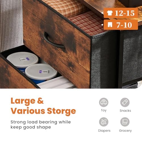 Sweetcrispy Nightstand with 2 Storage Drawers, 20" Height Small Bed Side Furniture End Table, Wooden Top Fabric Cabinet Kids Night Stand Mini Dresser for Bedroom, Closet, Entryway, Dorm 7