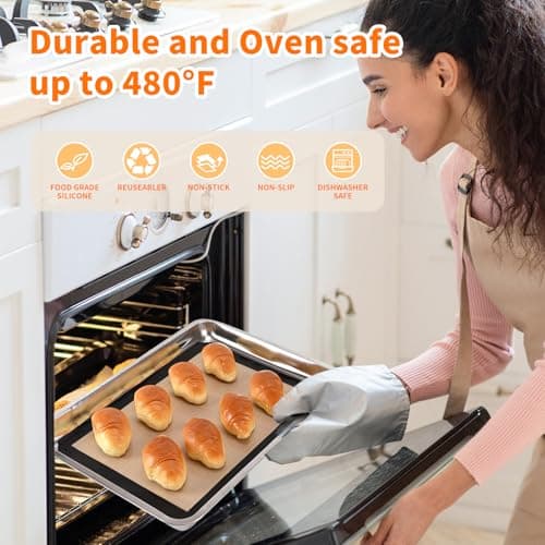 Luckyiren 2-Pack Silicone Baking Mats – Non-Stick Reusable BPA-Free Oven Liners, 100% Food-Grade Silicone, Fit Half Sheet Pans (16.54" x 11.62") for Cookies, Pastry & More 6