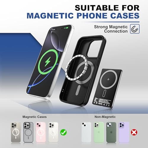 Magnetic Wireless Power Bank, 0.3" Ultra Slim PD 20W Portable Phone Charger Fast Charging, 5000mAh Battery Pack with USB C Cable, Powerbank for iPhone 16 Pro Max 16 Pro/17/16/15/14/13/12 Samsung 6