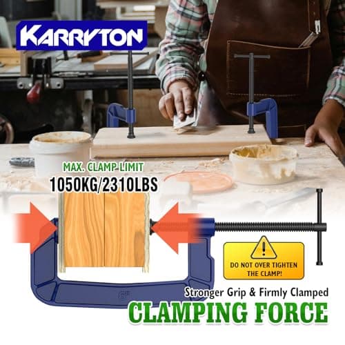 KARRYTON 6 inch C Clamps 4-Pack, 3-3/8"(86mm) Large Deep Throat, Ductile Iron C-Clamp w/ 2310LB Clamping Force, Unique Ergonomic Design for Welding, Woodworking, Metal and DIY Projects 6