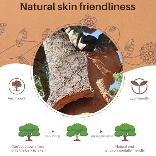 Cork Yoga Mat Sports Mat Natural Cork Environmental Protection TPE Anti Slip and Sweat-absorbing, Suitable for Yoga Pilates Meditation Indoor Fitness(72-Inch x 24-Inch x 5mm Thick) (Flower vine) 5