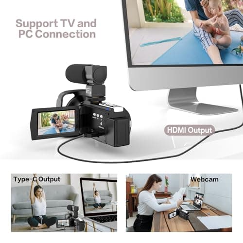 CUTELULY Video Camera Camcorder,HD 1080P 30FPS 36MP 270 Degree Rotation,16X Zoom Digital Camera, Night Vision Vlogging Camera for YouTube with External Microphone,Lens Hood, Remote Control, Stabilizer 7