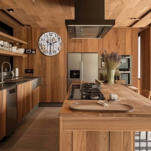 Keepcross Kitchen Wall Clock Fork & Spoon Cutlery Theme Rustic Modern Farmhouse Decor Glass Clock for Kitchen, Dining Room - 8 Inch, Battery Operated 6