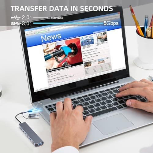 【Upgrade】 USB C/USB Hub, BERLAT Aluminum 7 in 1 USB C & USB Hub with USB 3.0, USB 2.0 Ports for PC/Laptops/MacBook Pro/Air/iMac/iPad and More Devices 6