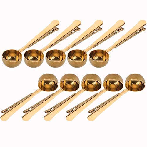 10 Pakcs Scoop and Clip 2 in 1 Stainless Steel 1 tbsp Ground Measuring Spoon with Bag Clip for Coffee Tea