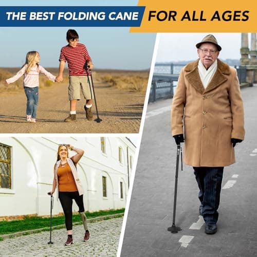 ELESIK Walking Cane - Folding Canes for Women for Stability, Adjustable Canes for Seniors Women Balance, Canes for Men Heavy Duty with T Handle & Pivot Base Design, Walking Stick with Nylon Strap 7