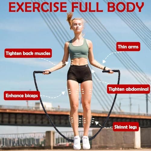 Jump Rope, Weighted Jump Rope for Men Women, 1.5lb Heavy Jumping Ropes for Fitness, Adult Skipping Rope for Home Gym Exercise, Improve Strength and Building Muscle Workout Equipment 5