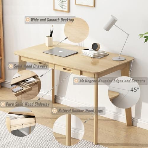 IOTXY Solid Wood Writing Desk - Home Office Workbench Desk with Drawer, Laptop Computer Work Study Table 6