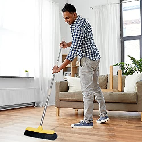Push Broom with Long Handle, Floor Brush 49.6 inch Soft Bristle Broom 12.2" Wide for Cleaning Bathroom Kitchen Patio Garage Deck Tile Floor 5