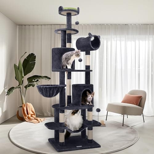 Globlazer Artistic Curved Cat Tower for Small Cats (Under 12 lbs), 81-inch Slim Design Cat Tree with Space-Saving Design, Indoor Cat Condo with Hammock & Tunnel, C81, Dark Gray, Non-Large Cats 8