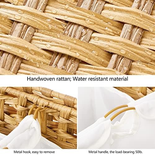 Laundry Hamper with 3 Removable Liner Bags; 132L Handwoven Rattan Laundry Basket with Lid & Heightened Feet; Clothes Hamper with Side Handles; Laundry Sorter with 3 Separate Sections (Natural) 6