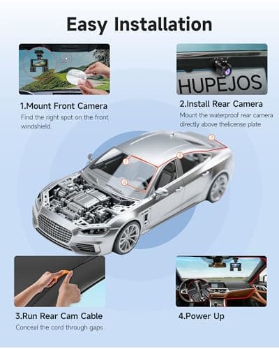 360° Dash Cam Front and Rear Inside, 4 Channel Dash Camera for Cars FHD 1080Px4, Built-in Wi-Fi, 3.16” IPS Screen, WDR Night Vision, Voice Control, Included 64GB Card, 24H Parking Mode 10