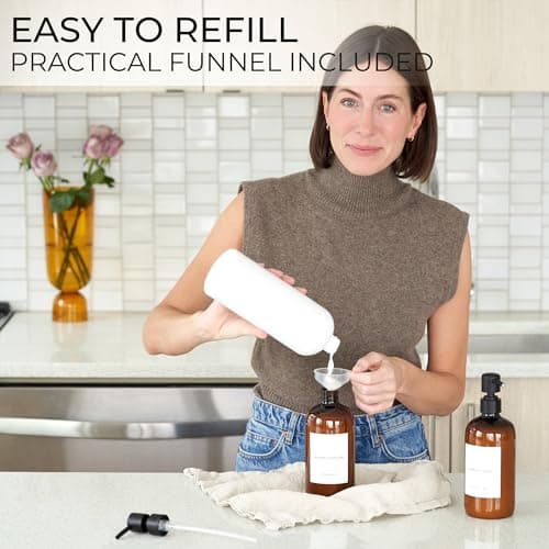 Stylish Soap Dispenser Set of 2 for Kitchen Or Bathroom - Quality 21oz Dish and Hand Soap Dispensers - Extra Durable Amber Dispensers Perfectly Enhance Your Bathroom Or Kitchen 7