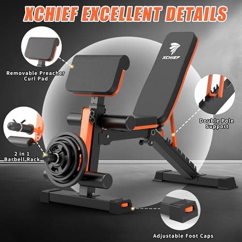 XCHIEF Adjustable Weight Bench - 1000LBS Capacity Heavy Duty Foldable Workout Bench for Full Body Exercise, Flat/Incline/Decline, Bench Press for Home Gym with Preacher Pad & Leg Extension 9