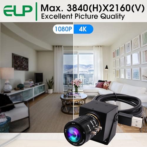 ELP 4K USB HDMI Camera Manual Zoom Webcam Variable Focus PC Camera Mini Close-up Camera for Computer H.264 Telescope USB Security Camera 8mp IMX415 Industrial CCTV Camera (3.6-10mm 3X Zoom Lens) 9