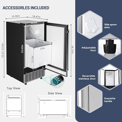 ICEVIVAL Commercial Under Counter Ice Maker Machine, 80Lbs/Day with 24lbs Storage, Auto-Cleaning, 24H Timer, Built-in Freestanding Ice Maker for Home/Commercial/Apartment. (Stainless Steel) 9