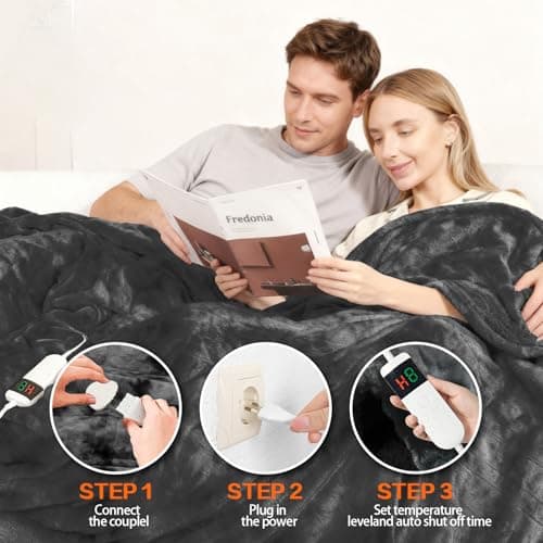 Cushious Electric Heated Blanket Throw 50''x60''Size Faux Fur Heating Blanket 10 Heating Settings, 1-8h Timer & Overheat Protection, Machine Washable, Soft Flannel and Sherpa Full Body Warmth 6