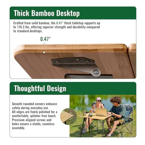 KingCamp Bamboo Folding Table, 4-Fold Camping Adjustable Height Portable Outdoor Lightweight & Compact Table with Aluminum Frame for RV Picnic BBQ Tailgating 6