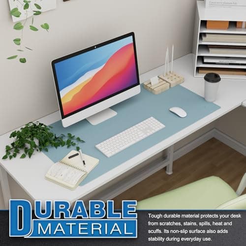 K KNODEL Large Office Leather Desk Mat, Mouse and Keyboard Pad, Computer and Laptop Mat, Desktop Protector and Cover, Writing Pad and Blotter (31.5"x15.7", Light Blue) 5