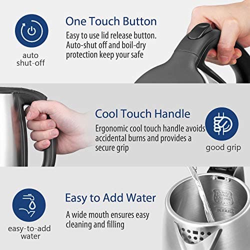 COMFEE' 1.7L Stainless Steel Electric Tea Kettle, BPA-Free Hot Water Kettle Electric with LED Light, Auto Shut-Off and Boil-Dry Protection, 1500W Fast Boil Electric Kettle 6