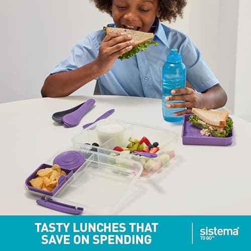 Sistema TO GO Bento Box Create 1.48 L School Lunch Boxes With Compartments & Snack Pot BPA-Free 2 Count Minty Teal 6