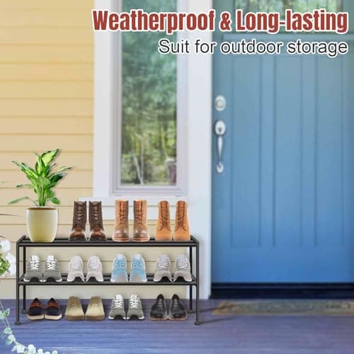 KEETDY Heavy Duty Shoe Rack for Closet Entryway, Stackable Shoe Organizer for Small Space Metal Shoe Rack Shelf Storage for Bedroom, Floor, Outdoor (Black) 8