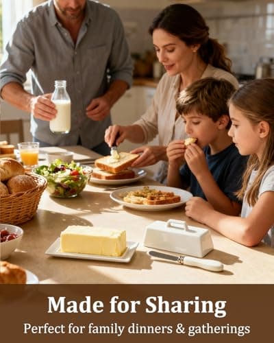 Yedio Porcelain Butter Dish with Lid and Knife for Countertop Refrigerator，White Ceramic Covered Butter Holder with Handle for East West Coast Butter Stick, Dishwasher Safe 5