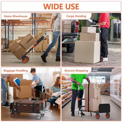 3 in 1 Heavy Duty Folding Hand Truck, Convertible Portable Steel Dolly with Telescopic Handle, Foldable Utility Cart with Rubber Wheels, 500 LBS 5