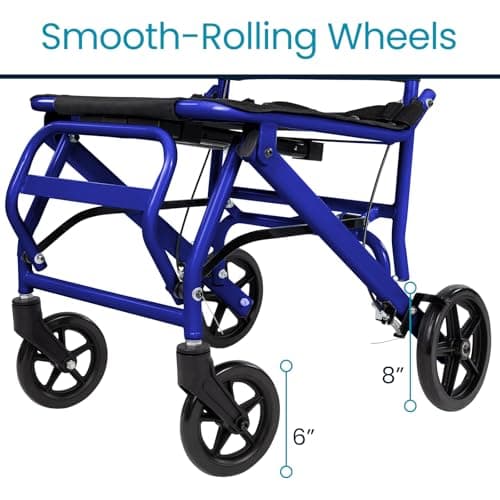 Vive Ultra-Lightweight Transport Wheelchair for Small Adults, Seniors - Foldable, Portable Transfer Wheel Chair for Easy Travel - Narrow, Light Weight, Folding, Collapsible (Blue) 8