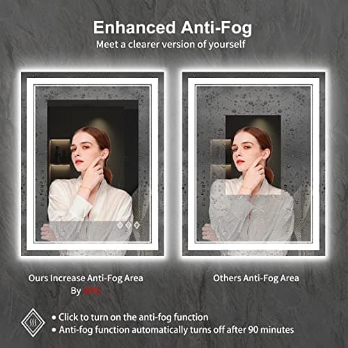 VanPokins LED Bathroom Mirror, 24x32 Inch Gradient Front and Backlit LED Mirror for Bathroom, 3 Colors Dimmable CRI>90 Double Lights, IP54 Enhanced Anti-Fog, Hanging Plates Vanity Mirror with Lights 6