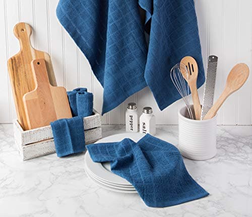 DII Basic Terry Collection Solid Windowpane Dishcloth Set, 12x12, Blue, 6 Piece 6