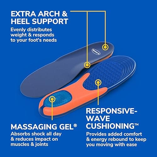 Dr. Scholl’s Extra Comfort Support Insoles Men, Size 8-14, 1 Pair: All-Day Comfort Shoe Inserts with Massaging Gel for Big & Tall Men, 200lbs+, Wide Feet - Arch Support Inserts for Men, Trim to Fit 5