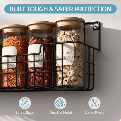 AURIKAR Spice Rack Wall Mount, Spice Organizer for Cabinet & Pantry Door, Set of 4 Hanging Spice Rack Saving Space for Kitchen, Black 5