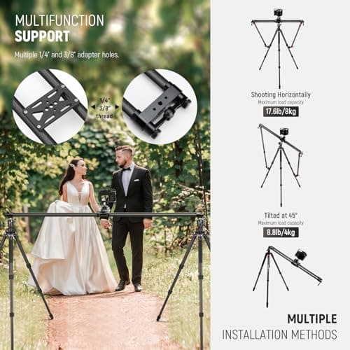 NEEWER 47.2in/120cm Carbon Fiber Camera Slider, Dolly Rail Track with Thicker Tube and More Stable Support, 4 Precise Smooth Bearings and Levelling for DSLR Camera Camcorder, Max Load 22lb, CS120CM 5