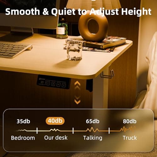 ERGOMAKER Electric Standing Desk, 31.5" x 23.6" Height Adjustable Sit Stand Desk with Splice Board for Home Office, Computer Desk Memory Preset (White Frame, Gold Oak Desktop) 5